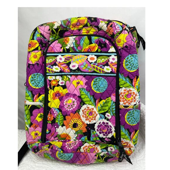 Vera Bradly Pink/Green Va Va Bloom Floral Pattern Backpack School Travel Roomy - Picture 1 of 14